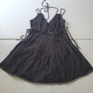 Mango Dress Women Large Black Sleeveless Crochet Waist Witch Whimsigoth Festival